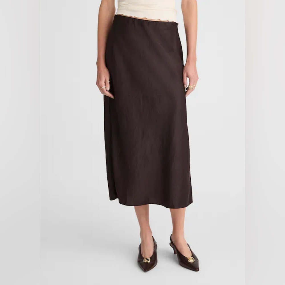 Madewell Satin Midi Skirt, Black Walnut, sz 6